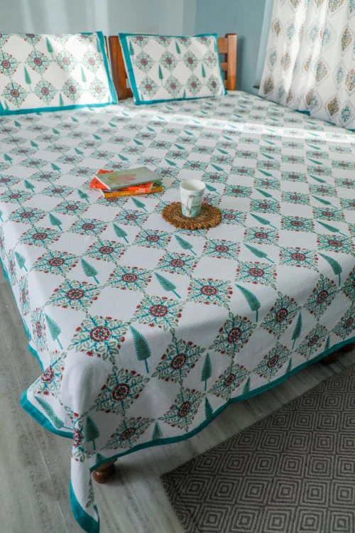 Sootisyahi 'Mughal Garden' Handblock Printed Cotton Bedsheet - Image 3