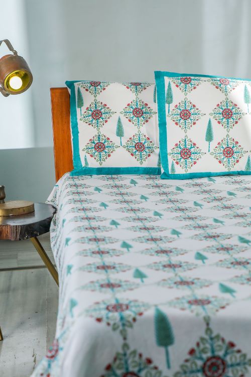 Sootisyahi 'Mughal Garden' Handblock Printed Cotton Bedsheet - Image 5