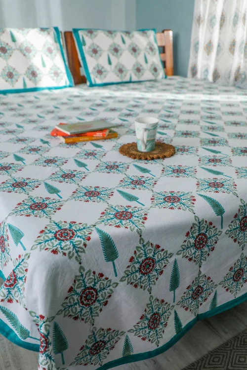 Sootisyahi 'Mughal Garden' Handblock Printed Cotton Bedsheet - Image 6