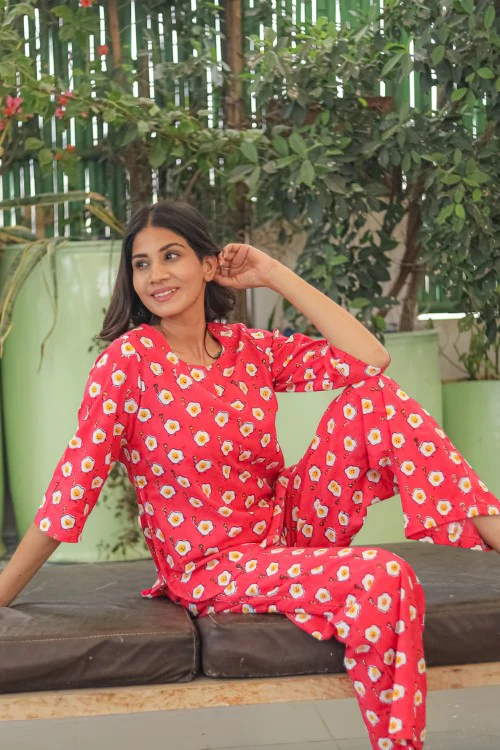 Sootisyahi 'Omelet Oasis' Handblock Printed Pure Cotton Night Suit - Image 2