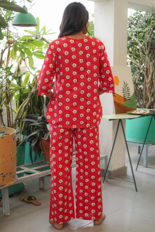 Sootisyahi 'Omelet Oasis' Handblock Printed Pure Cotton Night Suit - Image 5