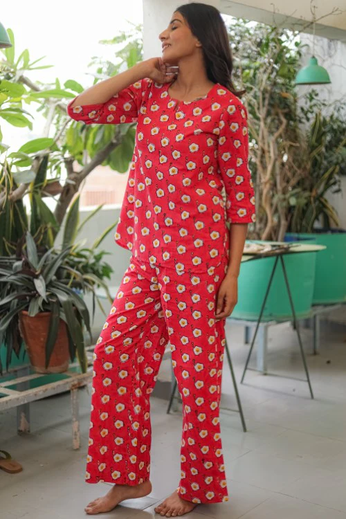 Sootisyahi 'Omelet Oasis' Handblock Printed Pure Cotton Night Suit - Image 6