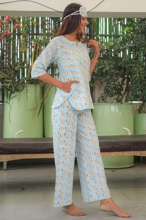Sootisyahi 'Pastel Omelet' Handblock Printed Pure Cotton Night Suit - Image 3