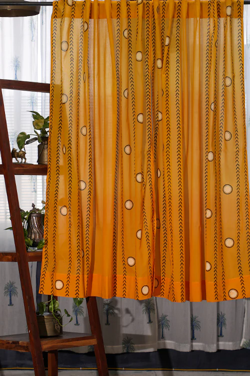 SootiSyahi 'Pastel Polka' Handblock Printed Cotton WindowCurtain - Image 2