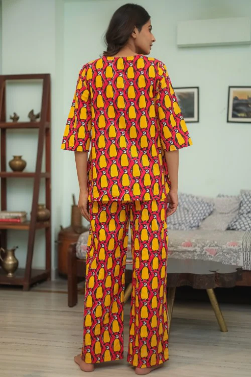 Sootisyahi 'Penguin Fiesta' Handblock Printed Pure Cotton Night Suit - Image 4