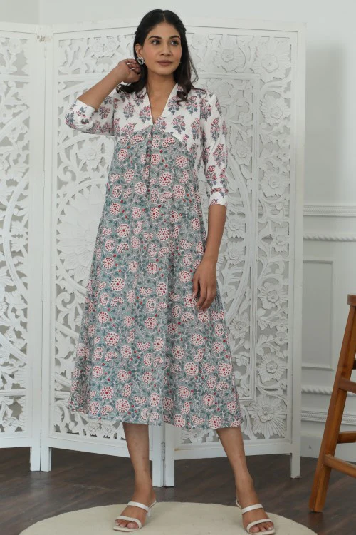 Sootisyahi ' Petalina ' Azofree Handblock Printed Pure Cotton Dress - Image 3