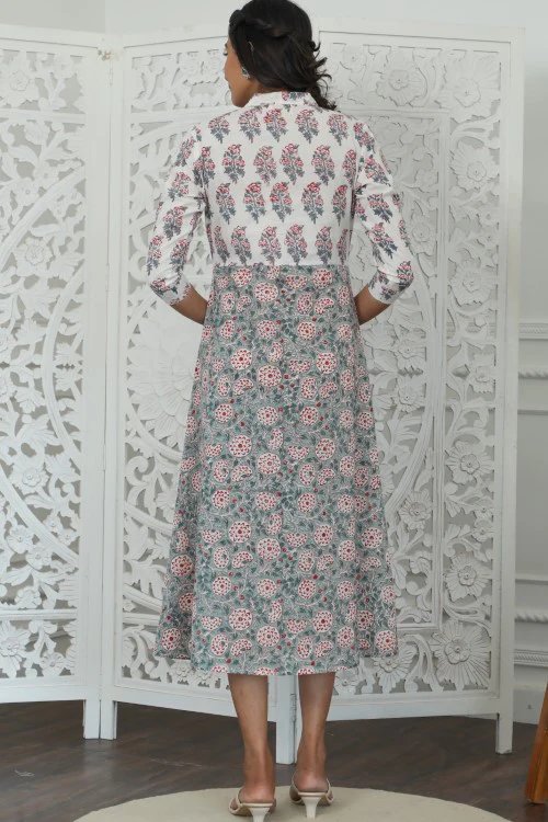 Sootisyahi ' Petalina ' Azofree Handblock Printed Pure Cotton Dress - Image 6