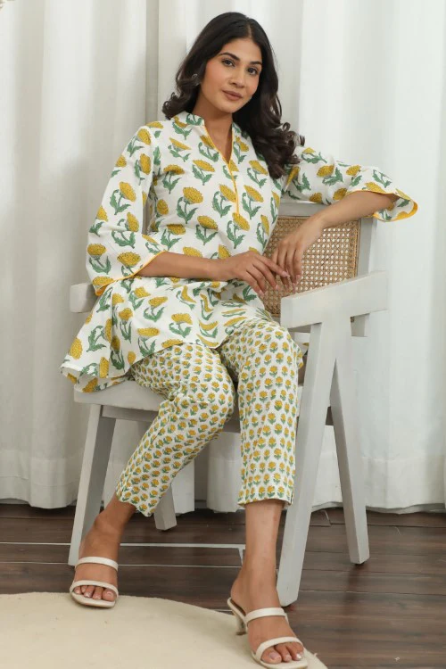 Sootisyahi ' Petalora ' Hand Block Printed Co-Ord Set - Image 3