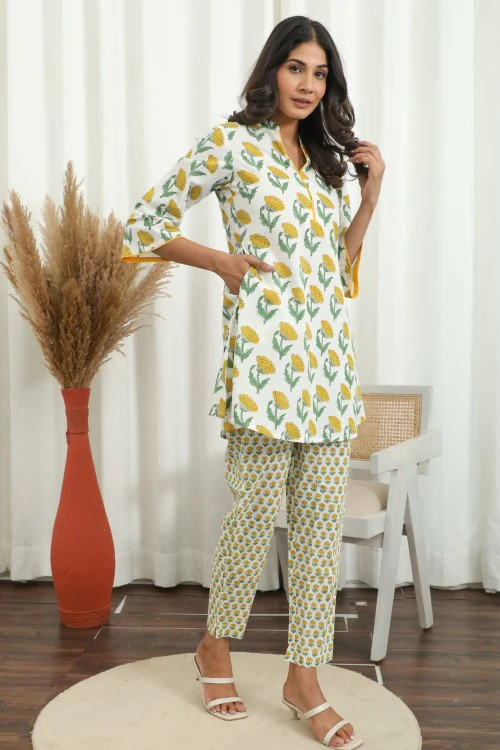 Sootisyahi ' Petalora ' Hand Block Printed Co-Ord Set - Image 5