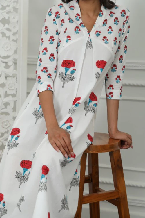 Sootisyahi ' Petunia ' Azofree Handblock Printed Pure Cotton Dress - Image 2