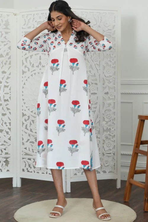 Sootisyahi ' Petunia ' Azofree Handblock Printed Pure Cotton Dress - Image 3