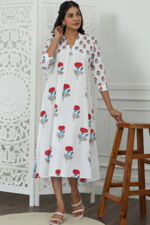 Sootisyahi ' Petunia ' Azofree Handblock Printed Pure Cotton Dress - Image 4