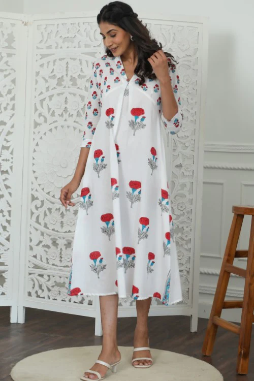 Sootisyahi ' Petunia ' Azofree Handblock Printed Pure Cotton Dress - Image 5