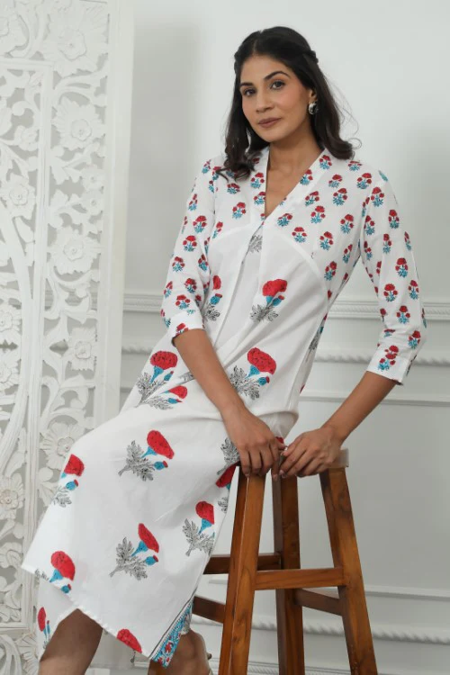Sootisyahi ' Petunia ' Azofree Handblock Printed Pure Cotton Dress - Image 7