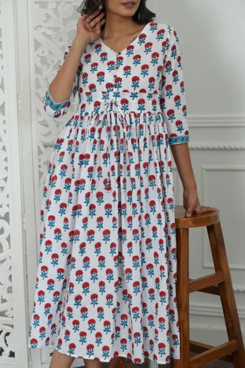 Sootisyahi ' Petunia ' Azofree Handblock Printed Pure Cotton Dress - Image 2
