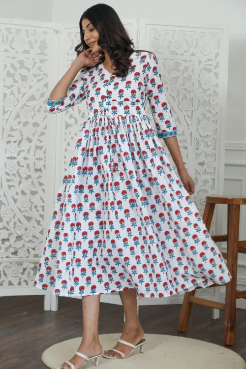 Sootisyahi ' Petunia ' Azofree Handblock Printed Pure Cotton Dress - Image 3