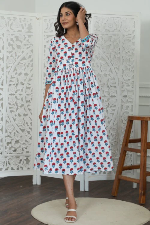 Sootisyahi ' Petunia ' Azofree Handblock Printed Pure Cotton Dress - Image 4