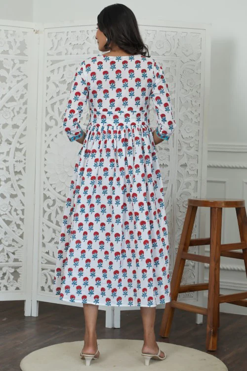 Sootisyahi ' Petunia ' Azofree Handblock Printed Pure Cotton Dress - Image 5