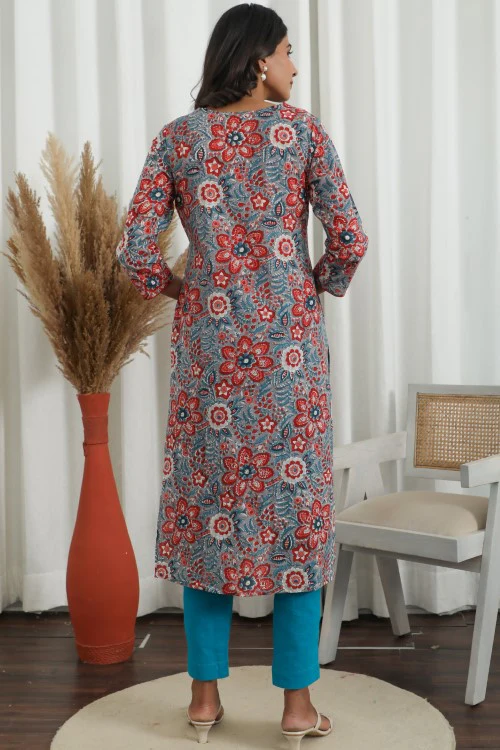 Sootisyahi ' Radiant Vibes ' Azofree Handblock Printed Pure Cotton Kurti - Image 3