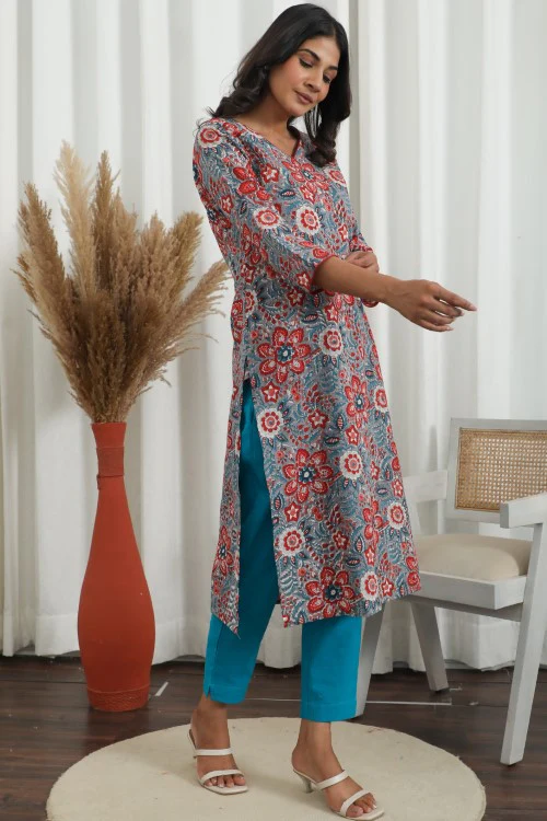 Sootisyahi ' Radiant Vibes ' Azofree Handblock Printed Pure Cotton Kurti - Image 6