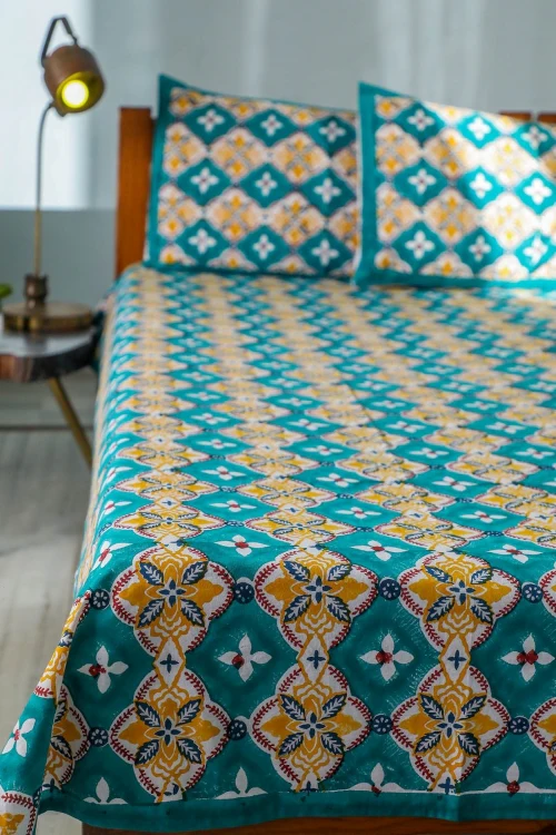 Sootisyahi 'Rainbow Cassata' Handblock Printed Cotton Bedsheet - Image 3