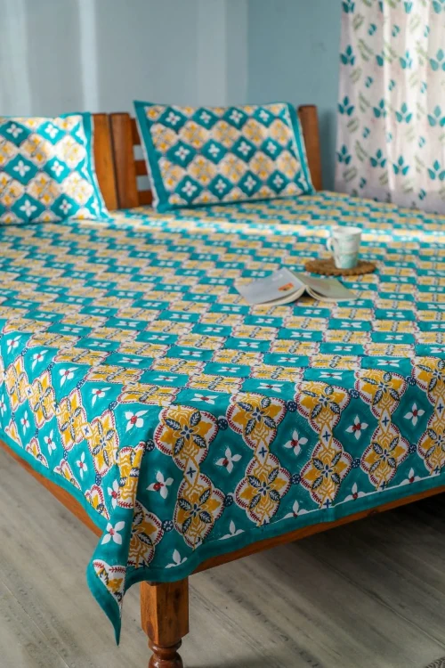 Sootisyahi 'Rainbow Cassata' Handblock Printed Cotton Bedsheet - Image 6
