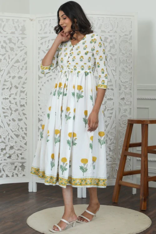 Sootisyahi ' Rayne ' Azofree Handblock Printed Pure Cotton Dress - Image 6