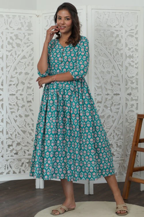 Sootisyahi ' Rayne ' Azofree Handblock Printed Pure Cotton Dress - Image 4