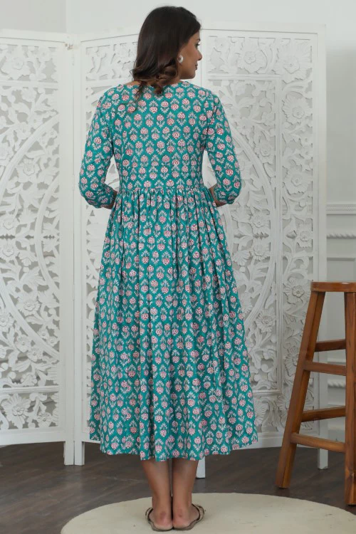 Sootisyahi ' Rayne ' Azofree Handblock Printed Pure Cotton Dress - Image 5