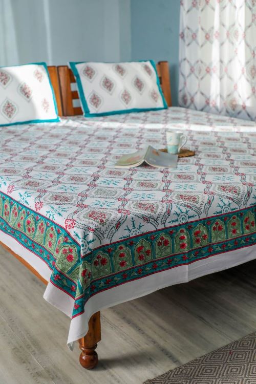 Sootisyahi 'Summer Window' Handblock Printed Cotton Bedsheet - Image 3