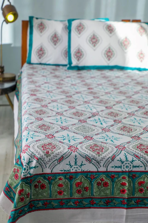 Sootisyahi 'Summer Window' Handblock Printed Cotton Bedsheet - Image 6