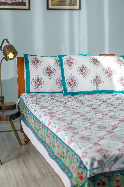 Sootisyahi 'Summer Window' Handblock Printed Cotton Bedsheet - Image 7