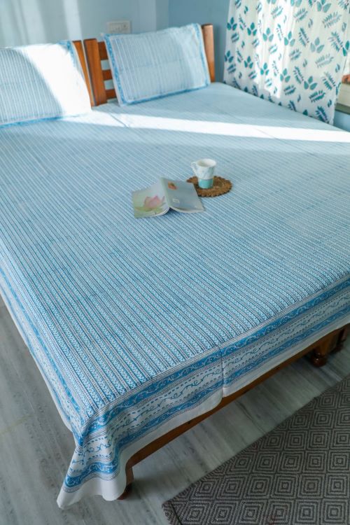 Sootisyahi 'Vertical Garden' Handblock Printed Cotton Bedsheet - Image 4