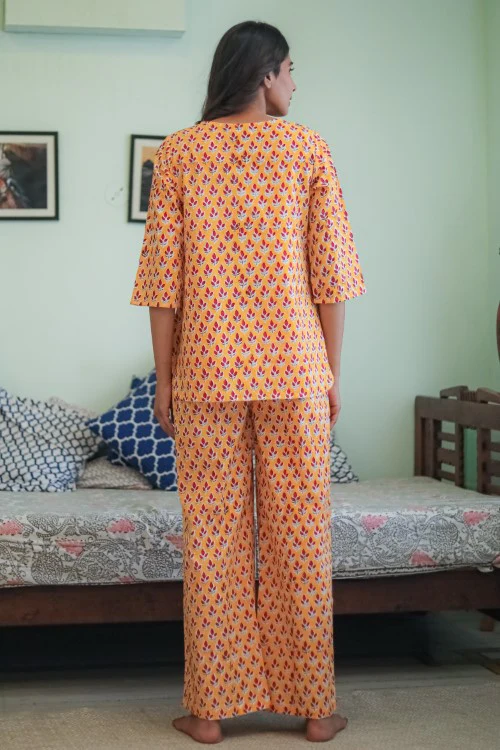 Sootisyahi 'Vibrant Night' Handblock Printed Pure Cotton Night Suit - Image 4