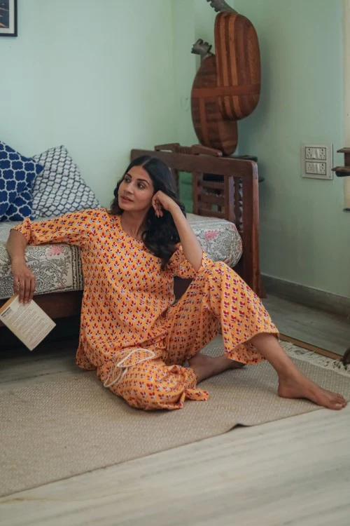 Sootisyahi 'Vibrant Night' Handblock Printed Pure Cotton Night Suit - Image 6