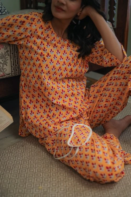 Sootisyahi 'Vibrant Night' Handblock Printed Pure Cotton Night Suit - Image 7