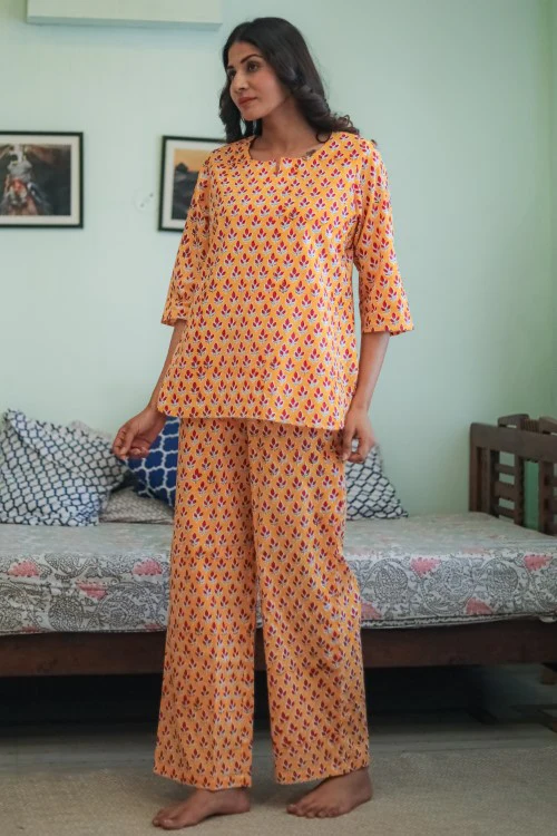 Sootisyahi 'Vibrant Night' Handblock Printed Pure Cotton Night Suit - Image 8