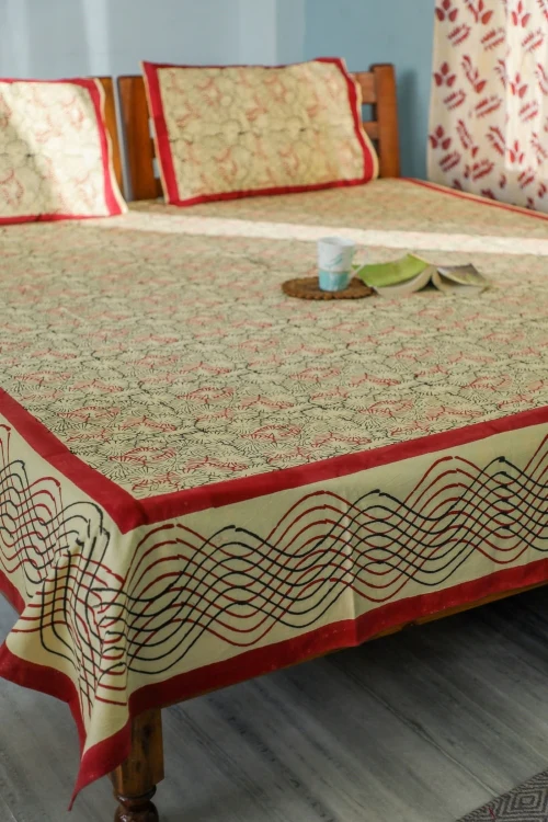 Sootisyahi 'Web Of Color' Handblock Printed Cotton Bedsheet - Image 5