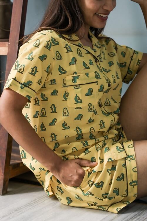 Sootisyahi 'Yellow Penguine' Hand Printed Cotton Night Suit - Image 6