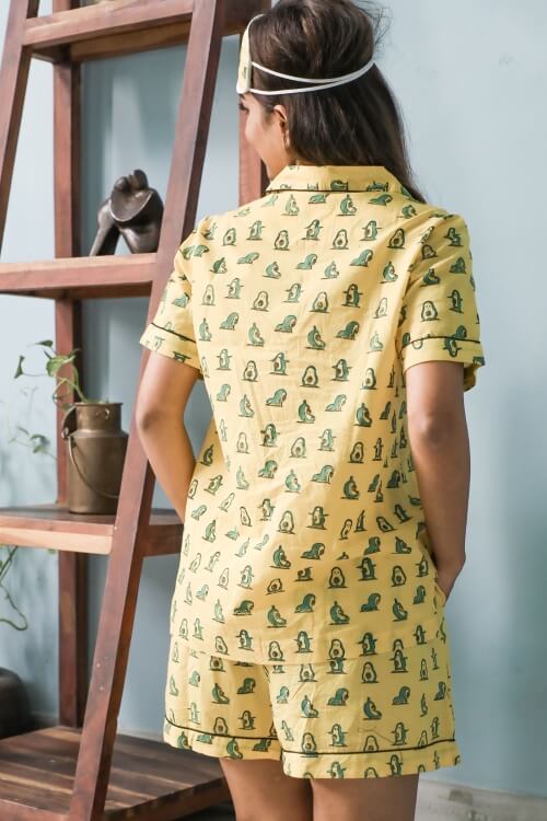 Sootisyahi 'Yellow Penguine' Hand Printed Cotton Night Suit - Image 7