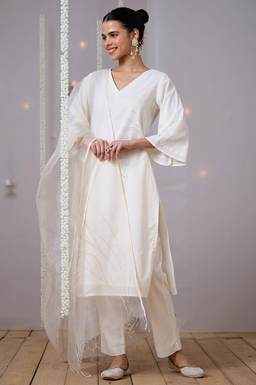 Okhai "Sparkle" Mukaish and Khaat bharat work Kurta Pant set - Image 3