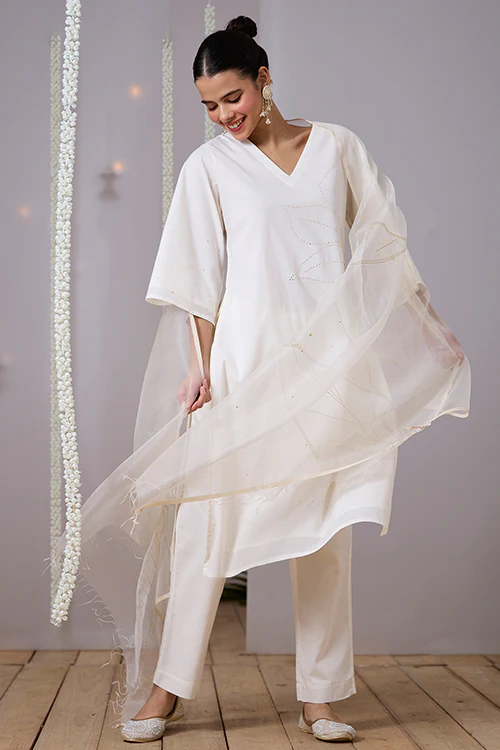 Okhai "Sparkle" Mukaish and Khaat bharat work Kurta Pant set - Image 4