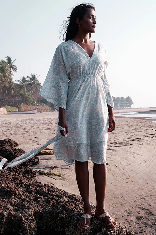 Okhai 'Spring Dance' Mul Cotton Hand Block Printed Dress - Image 3