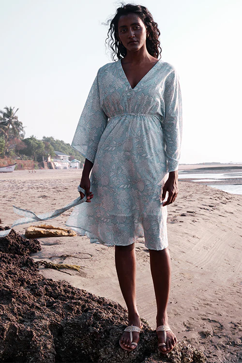 Okhai 'Spring Dance' Mul Cotton Hand Block Printed Dress - Image 4