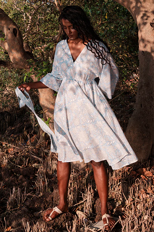 Okhai 'Spring Dance' Mul Cotton Hand Block Printed Dress - Image 6