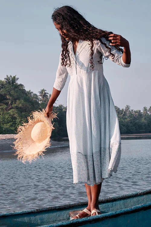 Okhai 'Springtide' Mul Cotton Hand Block Printed Dress - Image 4