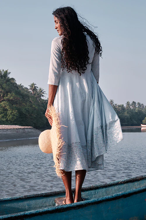 Okhai 'Springtide' Mul Cotton Hand Block Printed Dress - Image 6