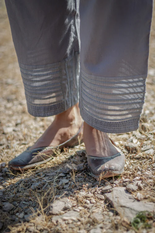 Sadhna Grey Straight Pants with Hem Embroidery Panel - Image 3