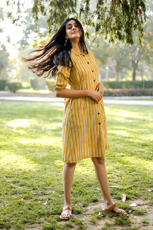 Sootisyahi 'Stripe-n-Stairs' Azofree Handblock Printed Pure Cotton Dress - Image 3