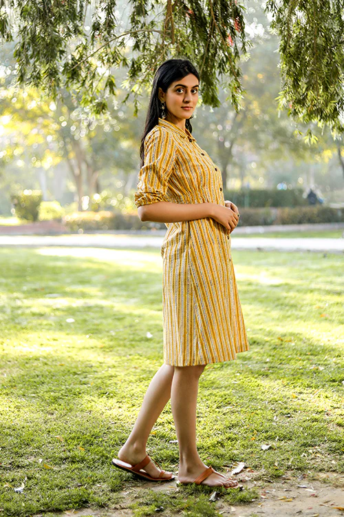 Sootisyahi 'Stripe-n-Stairs' Azofree Handblock Printed Pure Cotton Dress - Image 4